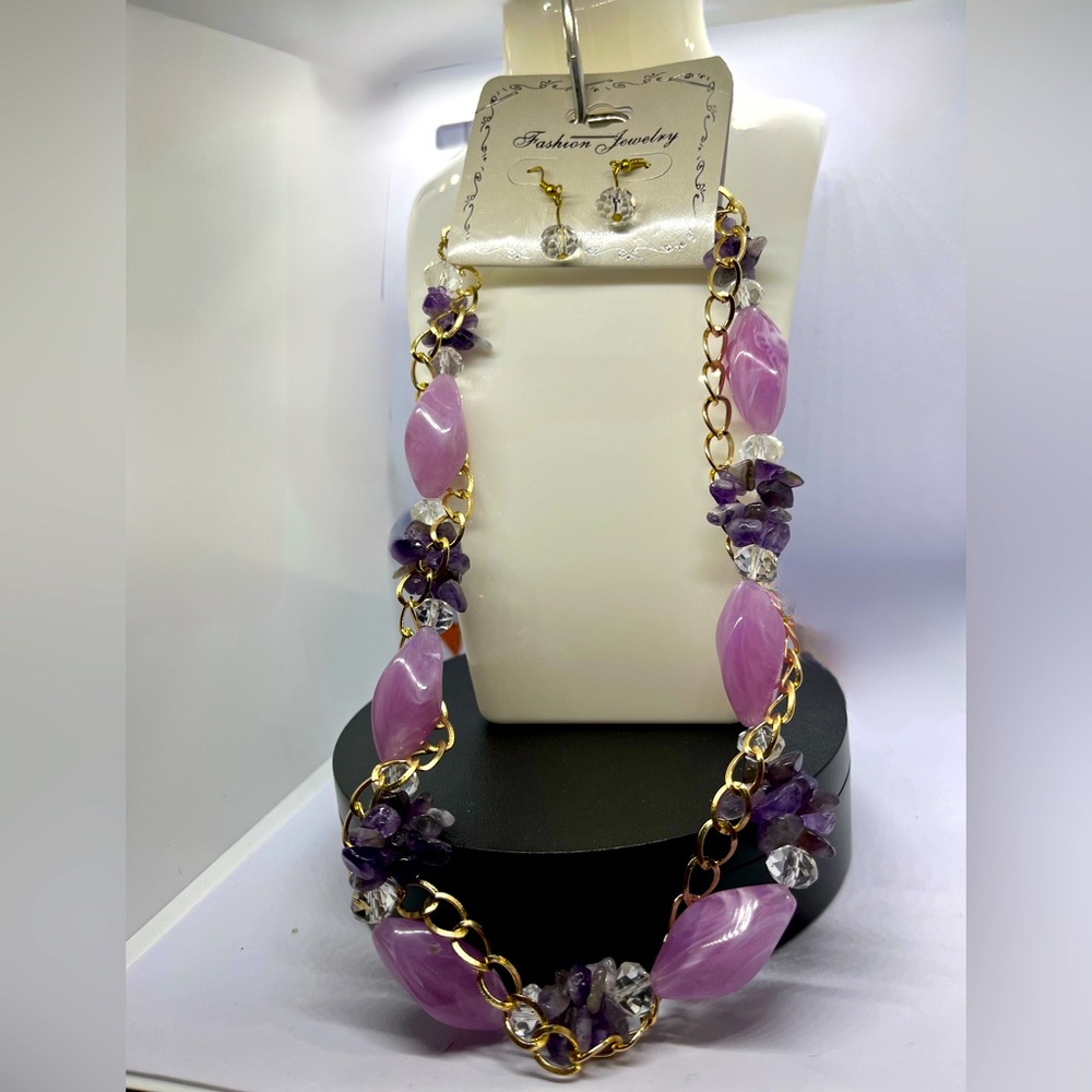 Vintage Amethyst Chain wrapped in gold tone chain